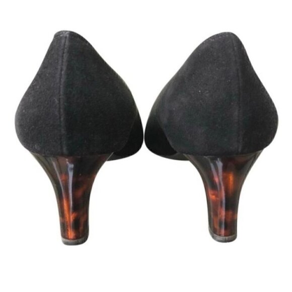 Salvatore Ferragamo Heels 7B Black Nero Suede Turtle Shell Brown - Picture 1 of 11